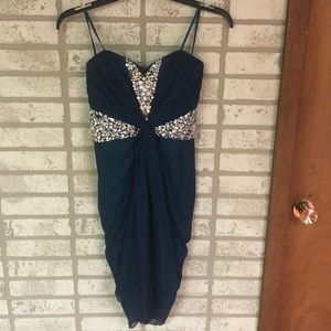 Deep Teal Strapless Beaded Dress